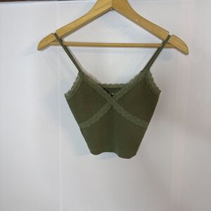 Aeropostale Womens Y2K Tank Top XS Green Lace Ribbed Babydoll‎ Dainty Feminine